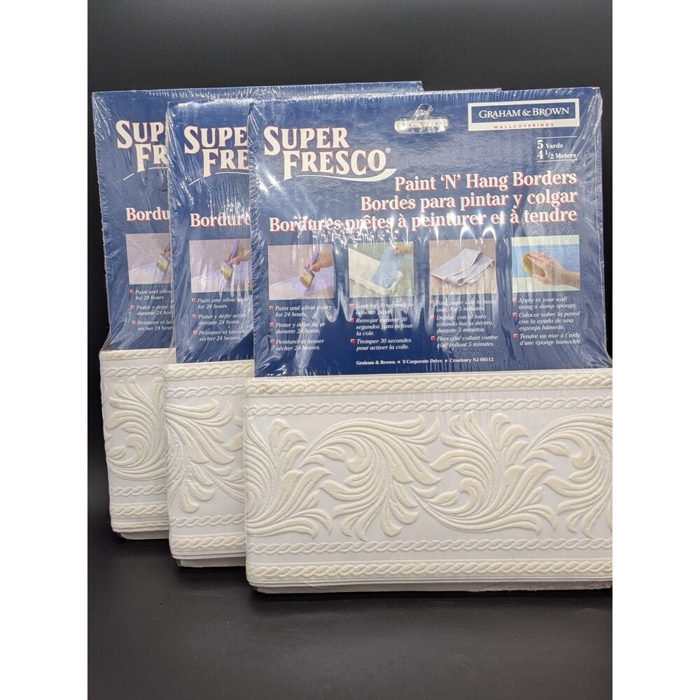 Lot of 3 Graham & Brown Superfresco Paint 'N' Hang Borders, White Textured 15...